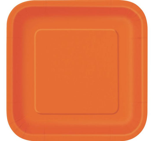 orange Square Paper Plates 16 Pack