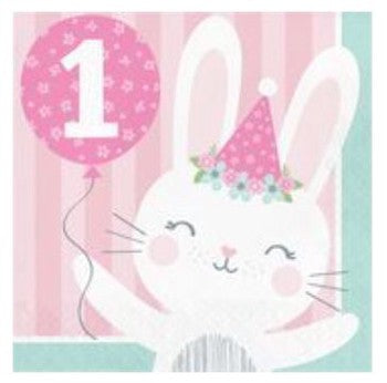 Napkins 1st Birthday Bunny 2ply - Pack 16