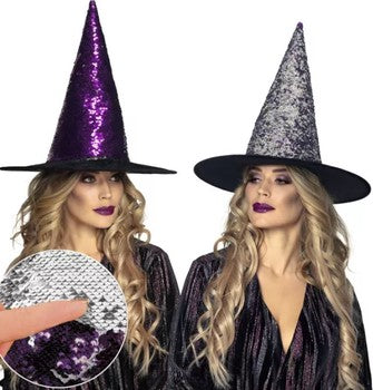 Hat Witch Reversible Purple/Silver Adult