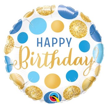 Balloon Foil Blue Gold Dots Happy Birthday