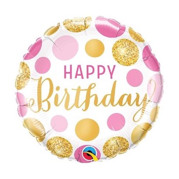 Balloon Foil Pink Gold Dots Happy Birthday