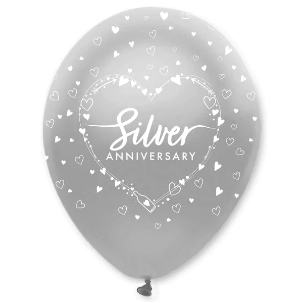 Silver Anniversary Latex Balloons - Pack 6